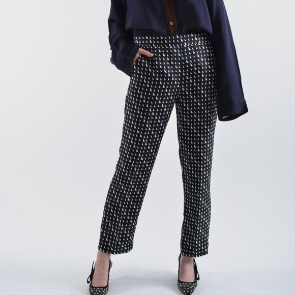 Theory Pants - Theory Women's Black Triangle Silk Trousers Sz 12